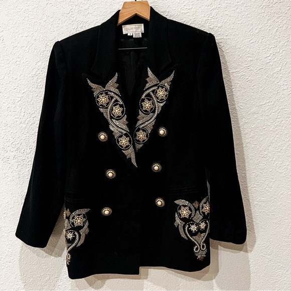 Lillian West Vintage Wool Blazer Jacket with Silver Gold Embroidery - Picture 1 of 12
